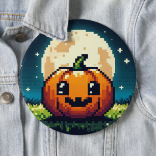 8-bit Halloween pumpkin under the moon 6 Cm Round Badge