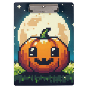8-bit Halloween pumpkin under the moon Clipboard