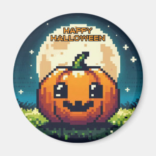 8-bit Halloween pumpkin under the moon Magnet