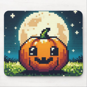 8-bit Halloween pumpkin under the moon Mouse Mat