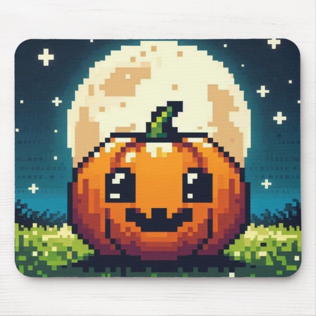 8-bit Halloween pumpkin under the moon Mouse Mat (Front)