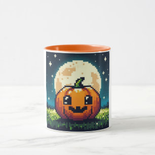 8-bit Halloween pumpkin under the moon Mug