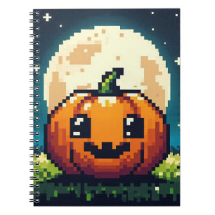 8-bit Halloween pumpkin under the moon Notebook