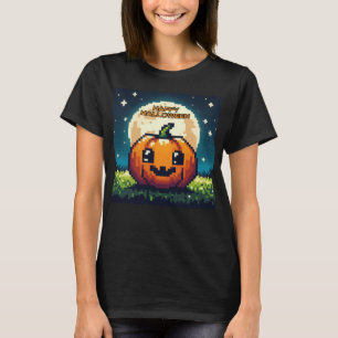 8-bit Halloween pumpkin under the moon T-Shirt