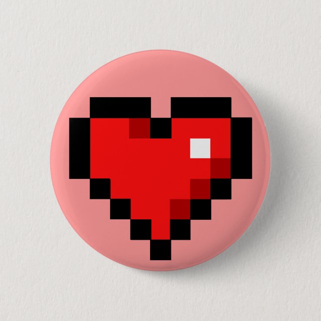 8-bit heart 6 cm round badge (Front)