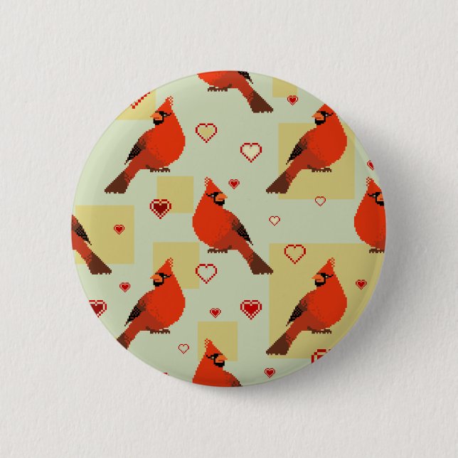 8-bit Hearts and Cardinals Pattern 6 Cm Round Badge (Front)