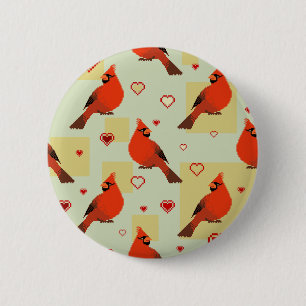 8-bit Hearts and Cardinals Pattern 6 Cm Round Badge
