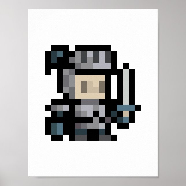 8-Bit Knight 16x16 Sprite Pixel Art Poster (Front)