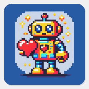 8-Bit Love Robot: Heart in Pixels Square Sticker