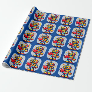 8-Bit Love Robot: Heart in Pixels Wrapping Paper