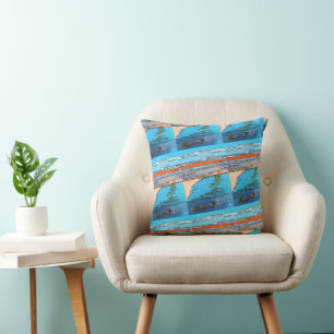 8-Bit Ocean Sunrise Painting by Alfred Fox Cushion