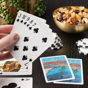 8-Bit Ocean Sunrise Painting by Alfred Fox Playing Cards
