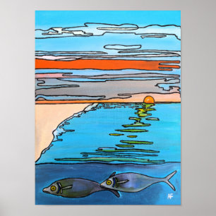 8-Bit Ocean Sunrise Painting by Alfred Fox Poster