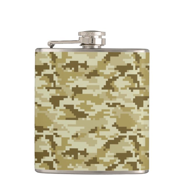 8 Bit Pixel Digital Desert Camouflage / Camo Hip Flask (Front)
