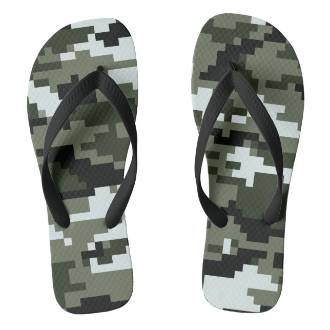 8 Bit Pixel Digital Urban Camouflage / Camo Flip Flops (Footbed)