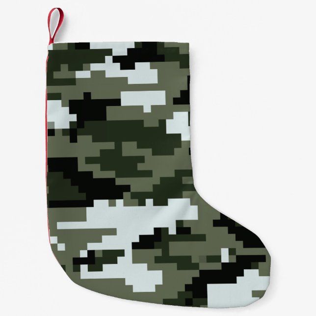 8 Bit Pixel Digital Urban Camouflage / Camo Small Christmas Stocking (Front)