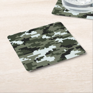 8 Bit Pixel Digital Urban Camouflage / Camo Square Paper Coaster
