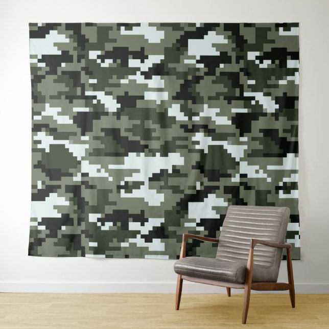 8 Bit Pixel Digital Urban Camouflage / Camo Tapestry (In Situ (Horizontal))