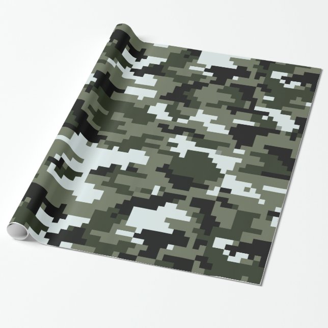 8 Bit Pixel Digital Urban Camouflage / Camo Wrapping Paper (Unrolled)