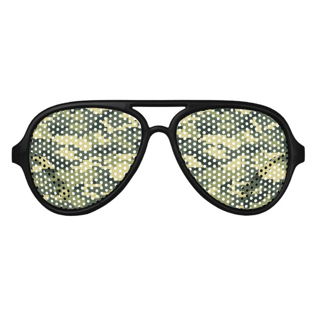 8 Bit Pixel Digital Woodland Camouflage / Camo Aviator Sunglasses (Front)
