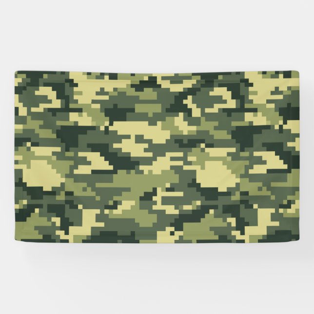 8 Bit Pixel Digital Woodland Camouflage / Camo Banner (Horizontal)