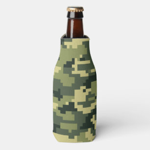8 Bit Pixel Digital Woodland Camouflage / Camo Bottle Cooler