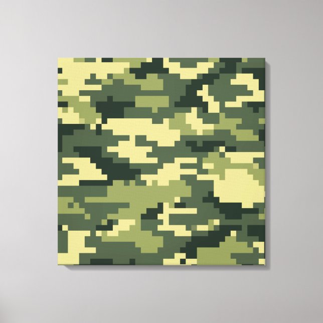 8 Bit Pixel Digital Woodland Camouflage / Camo Canvas Print (Front)