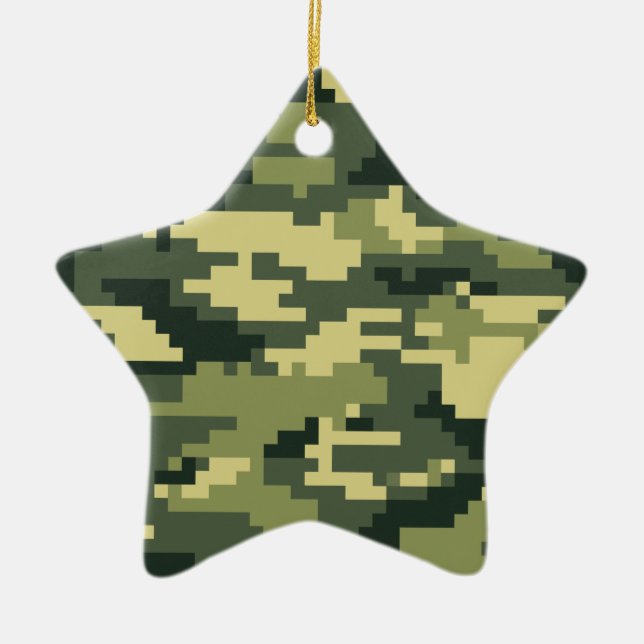 8 Bit Pixel Digital Woodland Camouflage / Camo Ceramic Tree Decoration (Front)