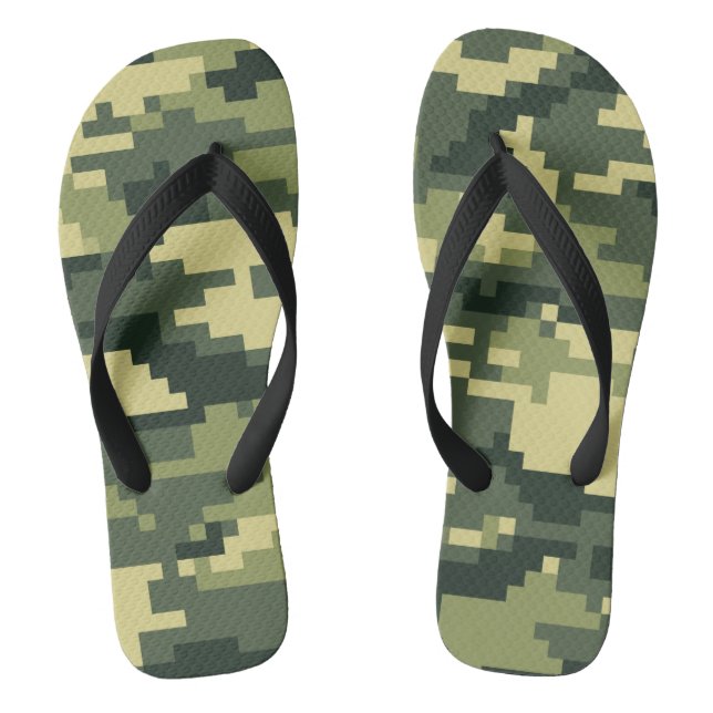 8 Bit Pixel Digital Woodland Camouflage / Camo Flip Flops (Footbed)