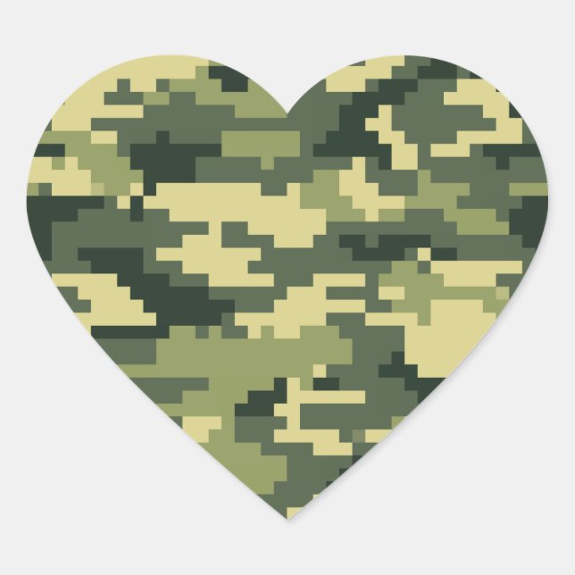 8 Bit Pixel Digital Woodland Camouflage / Camo Heart Sticker (Front)