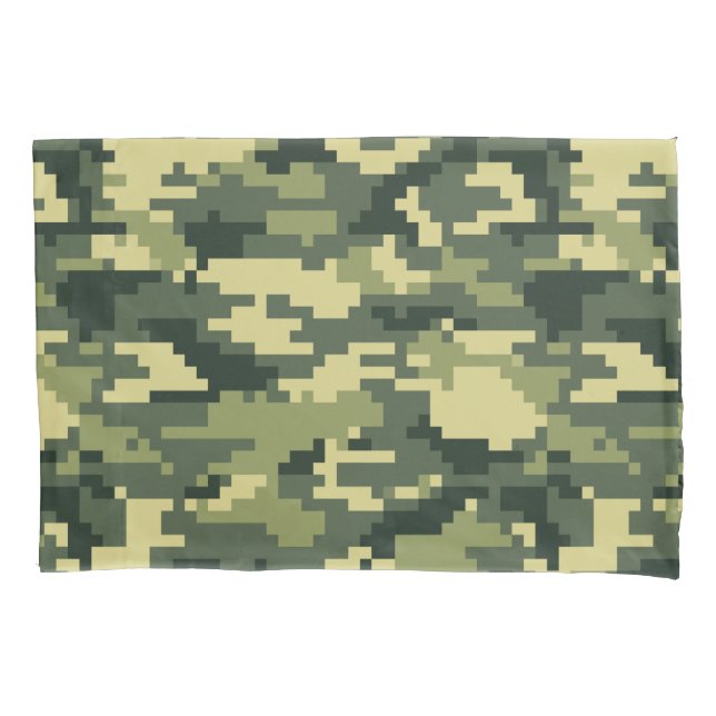 8 Bit Pixel Digital Woodland Camouflage / Camo Pillowcase (Front)