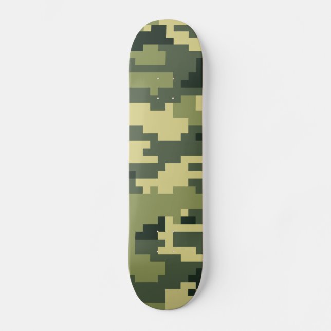 8 Bit Pixel Digital Woodland Camouflage / Camo Skateboard (Front)