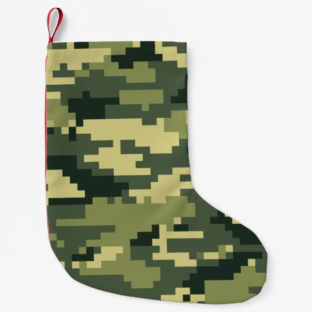 8 Bit Pixel Digital Woodland Camouflage / Camo Small Christmas Stocking (Front)