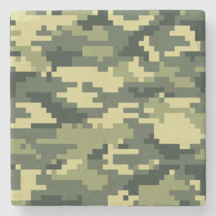 8 Bit Pixel Digital Woodland Camouflage / Camo Stone Coaster