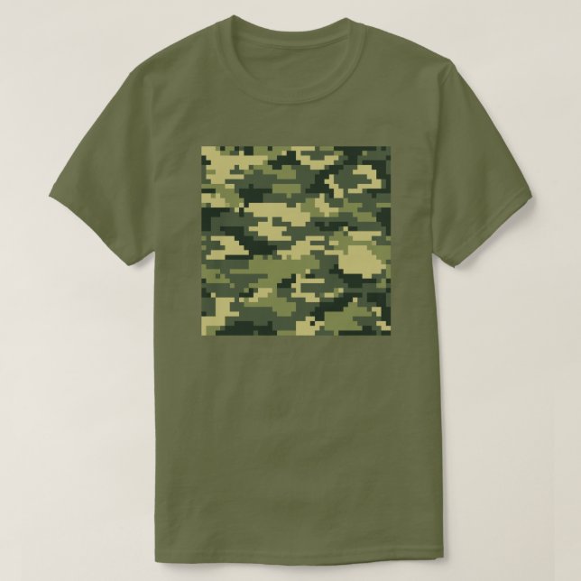 8 Bit Pixel Digital Woodland Camouflage / Camo T-Shirt (Design Front)