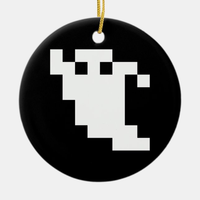 8 Bit Pixel Ghost Ceramic Tree Decoration (Front)