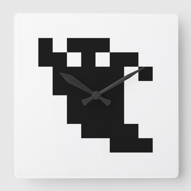 8 Bit Pixel Ghost Shadow Square Wall Clock (Front)