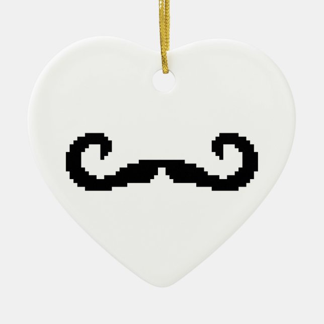 8 Bit Pixel Handlebar Moustache Ceramic Tree Decoration (Front)