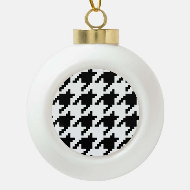 8 Bit Pixel Houndstooth Check Pattern Ceramic Ball Christmas Ornament (Front)