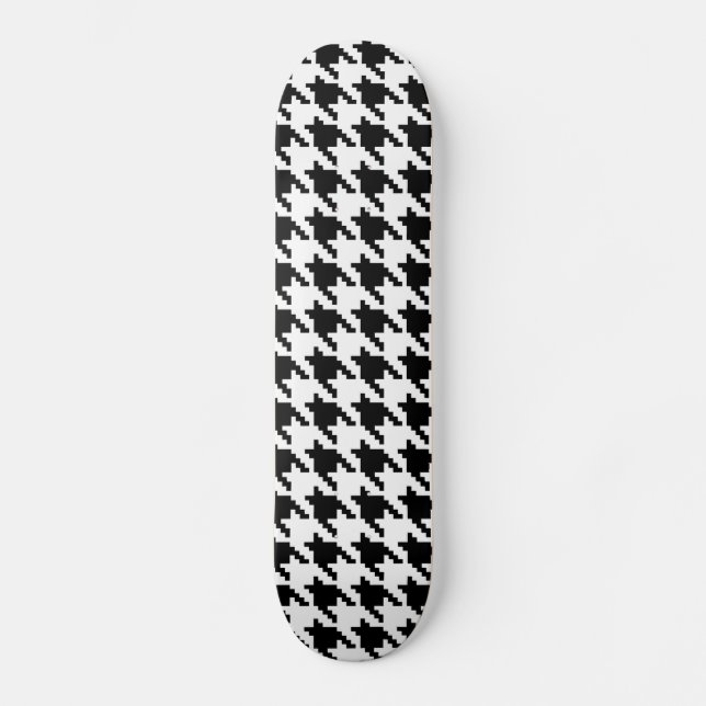 8 Bit Pixel Houndstooth Check Pattern Skateboard (Front)