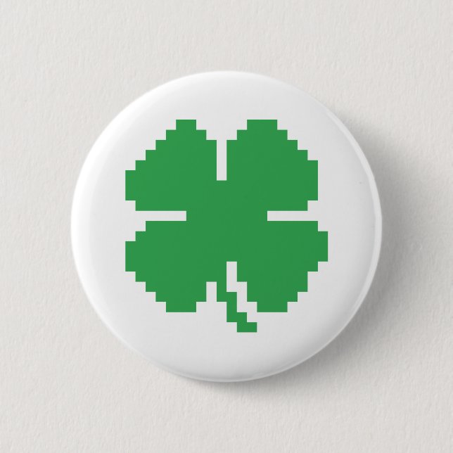 8 Bit Pixel Lucky Four Leaf Clover 6 Cm Round Badge (Front)