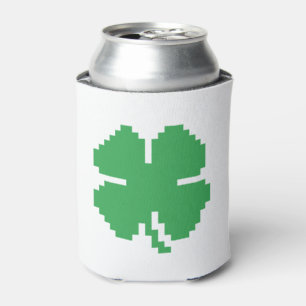 8 Bit Pixel Lucky Four Leaf Clover Can Cooler