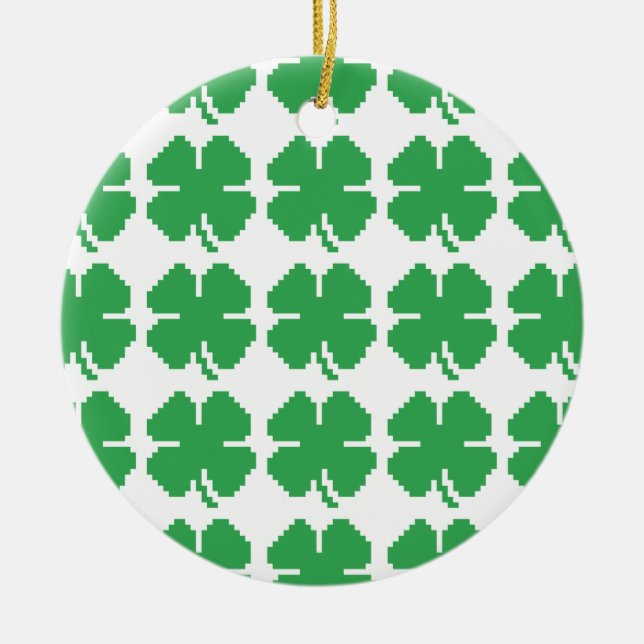 8 Bit Pixel Lucky Four Leaf Clover Ceramic Tree Decoration (Front)