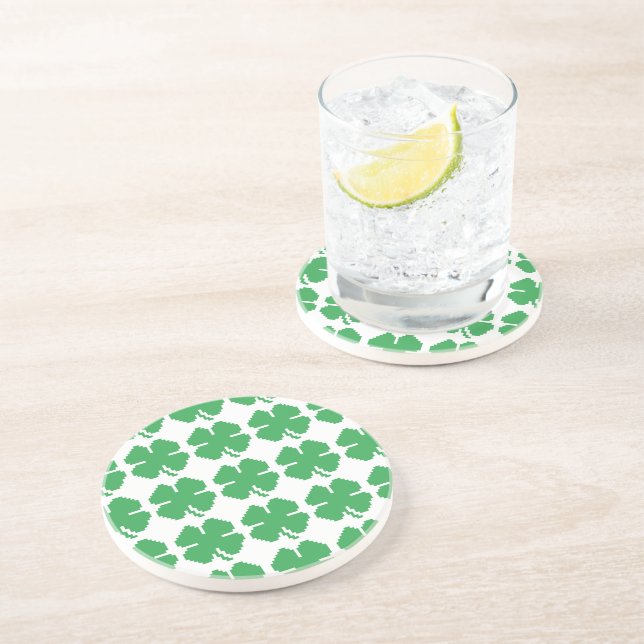 8 Bit Pixel Lucky Four Leaf Clover Coaster (Side)