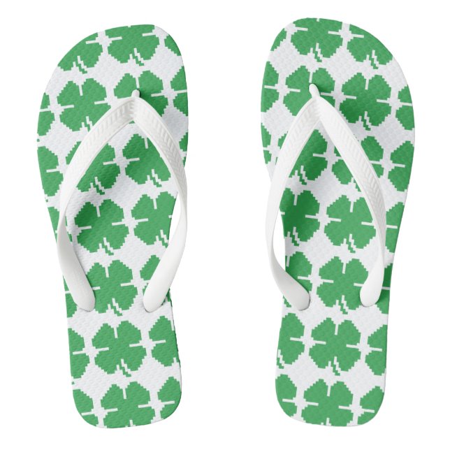 8 Bit Pixel Lucky Four Leaf Clover Flip Flops (Footbed)
