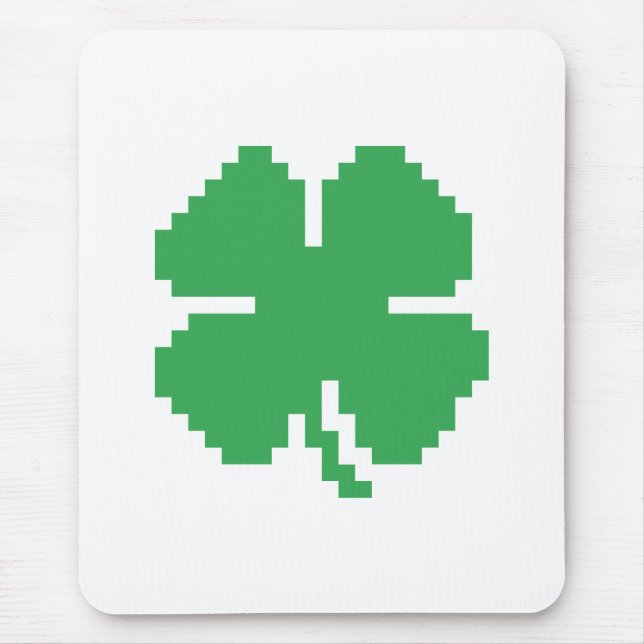 8 Bit Pixel Lucky Four Leaf Clover Mouse Mat (Front)