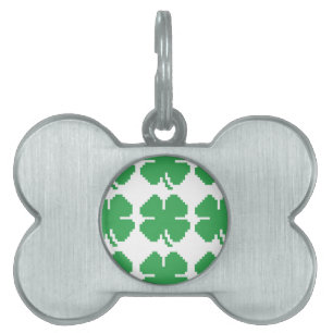 8 Bit Pixel Lucky Four Leaf Clover Pet Name Tag