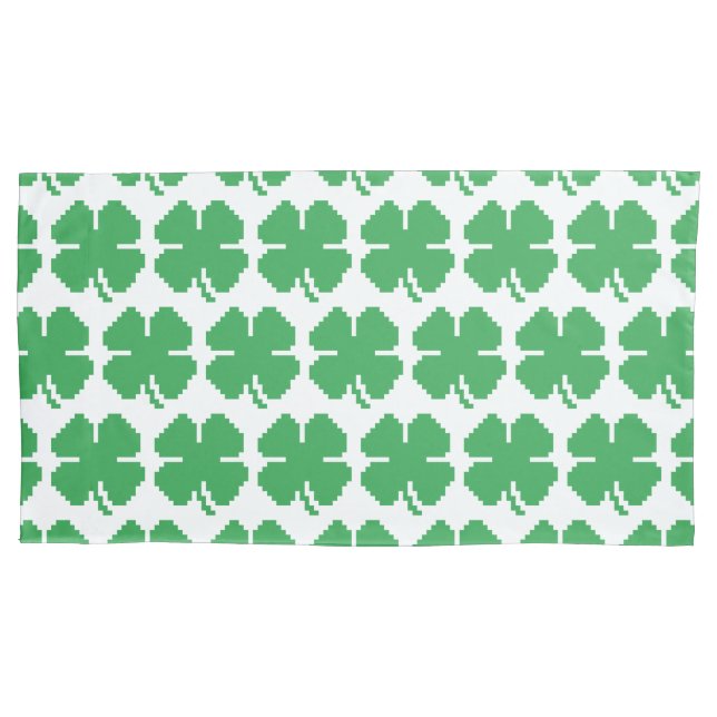 8 Bit Pixel Lucky Four Leaf Clover Pillowcase (Front-Left)