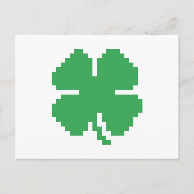 8 Bit Pixel Lucky Four Leaf Clover Postcard (Front)