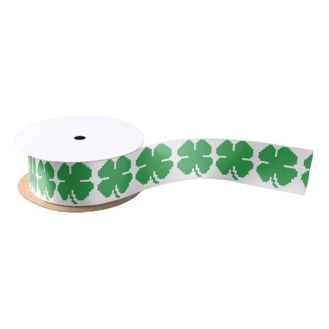 8 Bit Pixel Lucky Four Leaf Clover Satin Ribbon (Spool)